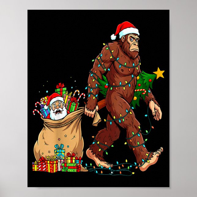 Funny Bigfoot Steals Santa &amp; Xmas Tree - Chris Poster (Vorne)