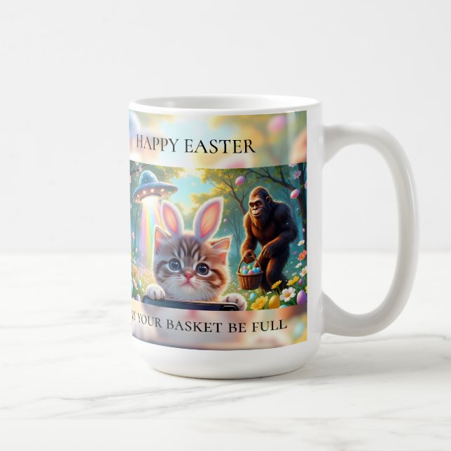 Funny Bigfoot UFO Easter | Cute Cat Bunny Selfie Kaffeetasse (Rechts)
