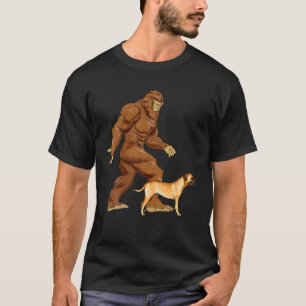 Funny Bigfoot Walking Bullmastiff Sasquatch Dog T-Shirt