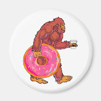 Funny Bigfoot Wandern mit großer Donut und Kaffee