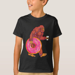 Funny Bigfoot Wandern mit großer Donut und Kaffee T-Shirt