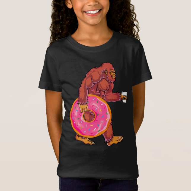 Funny Bigfoot Wandern mit großer Donut und Kaffee T-Shirt (Vorderseite)