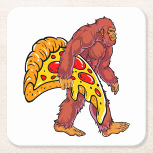 Funny Bigfoot Wandern mit großer Pizza Slice Rechteckiger Pappuntersetzer
