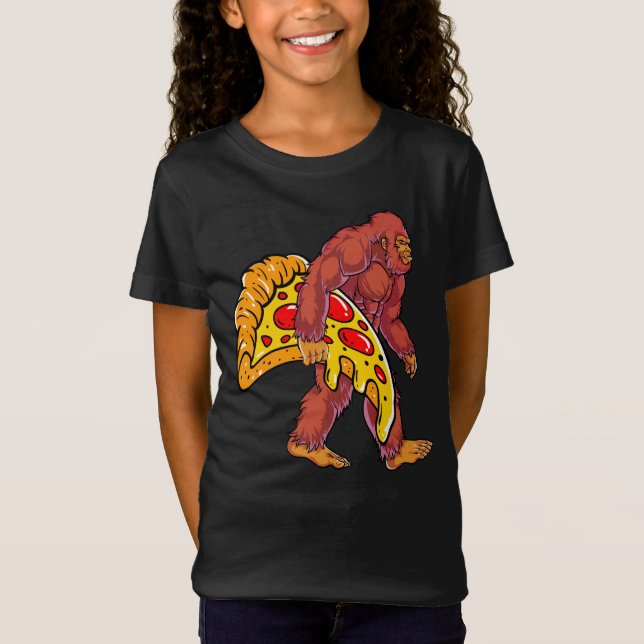 Funny Bigfoot Wandern mit großer Pizza Slice T-Shirt (Vorderseite)