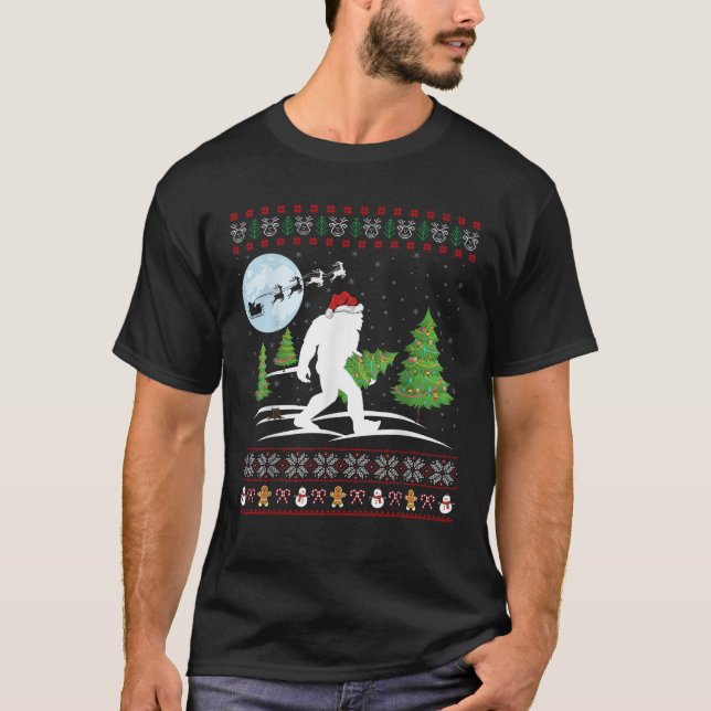Funny Bigfoot Weihnachtsgeschenk Weihnachtsmannmüt T-Shirt (Vorderseite)