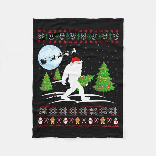 Funny Bigfoot Xmas Gift Santa Hat Ugly Bigfoot Chr Fleecedecke (Vorderseite)