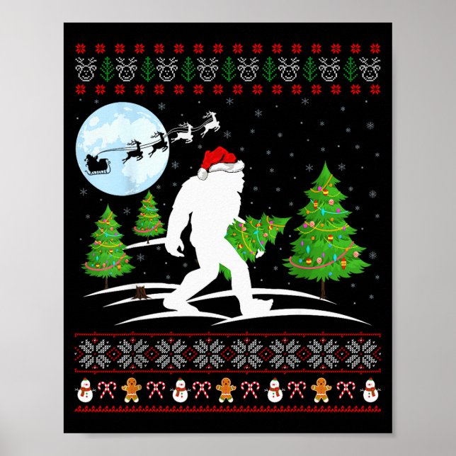 Funny Bigfoot Xmas Gift Santa Hat Ugly Bigfoot Chr Poster (Vorne)