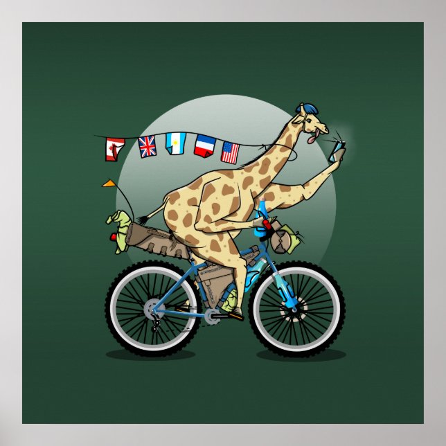 Funny bikepacking Giraffe Cartoon Poster (Vorne)