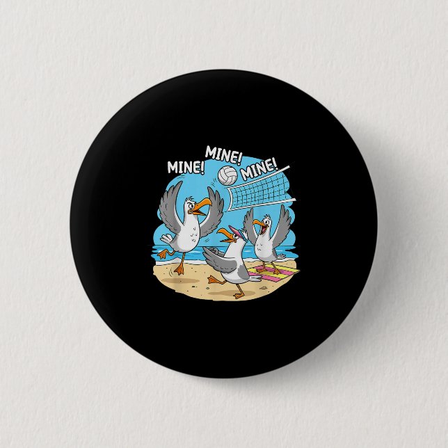 Funny Bird Playing Volleyball Mine Game Day Vibes  Button (Vorderseite)
