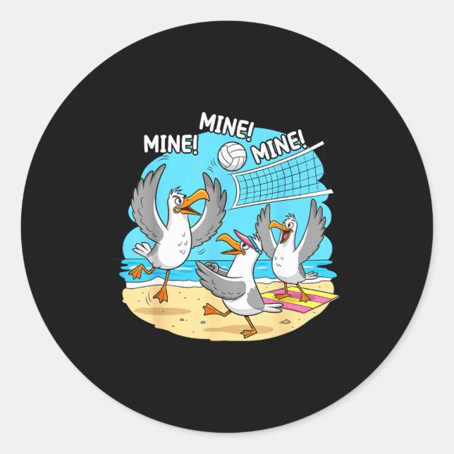 Funny Bird Playing Volleyball Mine Game Day Vibes  Runder Aufkleber (Vorderseite)