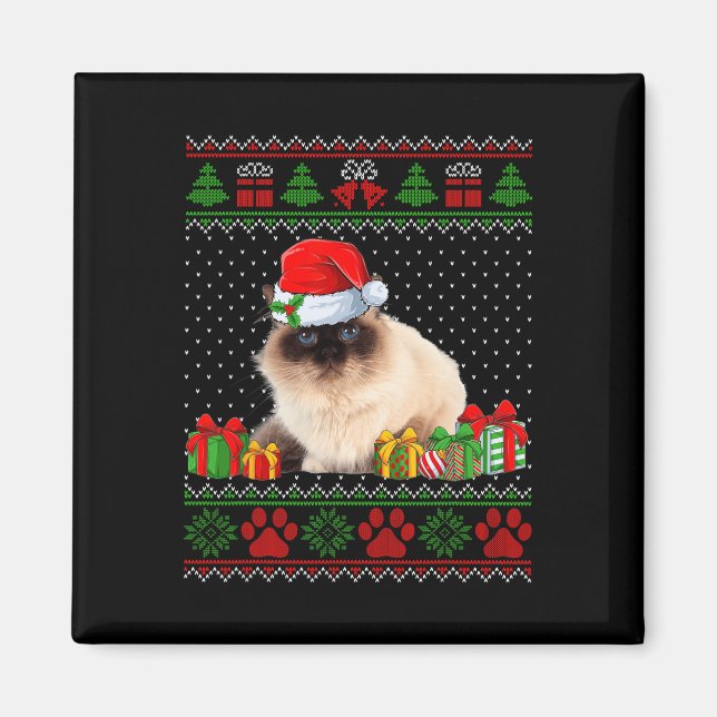 Funny Birman Cat Weihnachtsmannmütze Ugly Christma Magnet (Vorne)