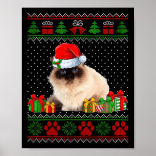 Funny Birman Cat Weihnachtsmannmütze Ugly Christma Poster