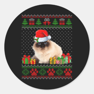 Funny Birman Cat Weihnachtsmannmütze Ugly Christma Runder Aufkleber