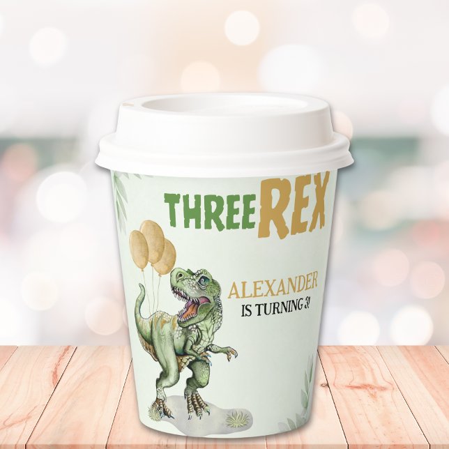 Funny Birthday 3d Boy with Dinosaur Theme Pappbecher (Von Creator hochgeladen)