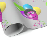 Funny Birthday Balloon Face on Gray Geschenkpapier<br><div class="desc">Farbenfrohe Geburtstagsballons mit knackigem Haar und Gläsern auf grauem Hintergrund. Die Hintergrundfarbe kann geändert werden.</div>