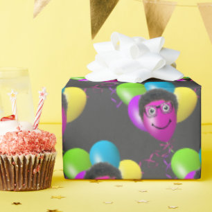 Funny Birthday Balloon Man's Face Geschenkpapier