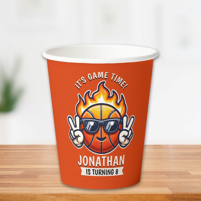 Funny Birthday Boy with Basketball Theme Pappbecher (Von Creator hochgeladen)