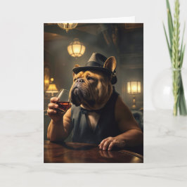 Funny Birthday Bulldog Holding a Whiskey Karte