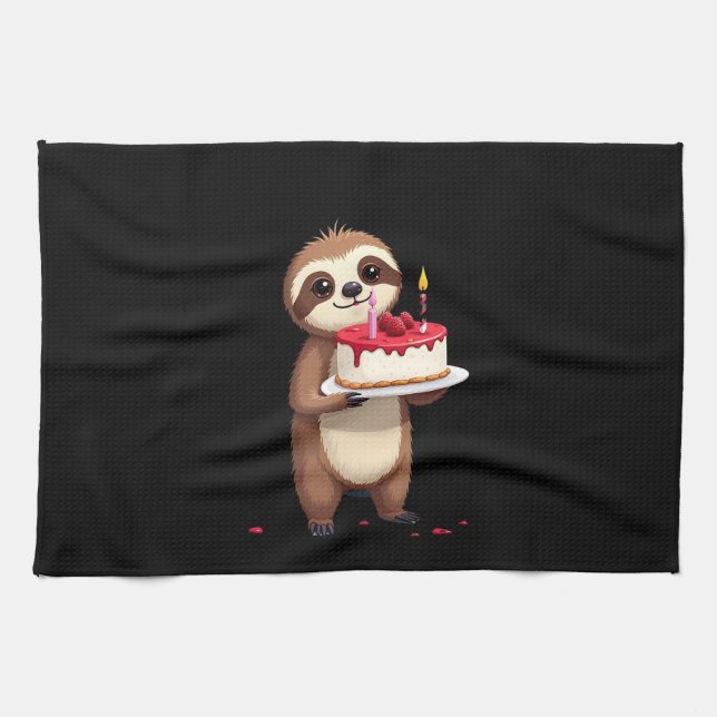 Funny Birthday Cake with Sloth Costume for Boys an Geschirrtuch (Horizontal)