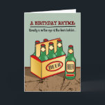 Funny Birthday Card (6 Pack Bier) Rhyme Karte<br><div class="desc">Schöne Geburtstagskarte mit 6 handgezogenen Bierflaschen auf einem texturierten Hintergrund. Kurze Rhyme-Meldung Fühlen Sie sich frei,  diese lustige Geburtstagskarte mit Ihrem eigenen Text und Bildern zu personalisieren. Diese Karte ist auch für andere Anlässe,  wie nur weil und mehr.</div>