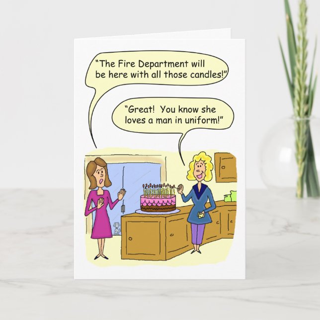 Funny Birthday Card: Candles and Firemen Karte (Vorderseite)