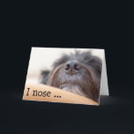 Funny Birthday Card - Die Hundenase Karte<br><div class="desc">Dies ist eine humorvolle Geburtstagskarte mit einem farbigen fotografischen Bild eines Hundes, der seinen Kopf auf dem Stuhlarm ruht. Der Fokus liegt auf der prächtigen Nase des Hundes. Unter dem Bild in großem Text steht 'I nose ... ' und in der Karte steht 'I nose ... es ist ja Geburtstag!...</div>