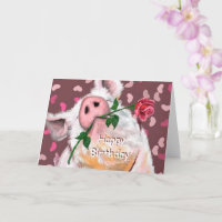 Funny Birthday Card Gentleman Pig mit Rose