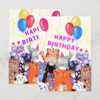 Funny Birthday Card Happy Cat Party