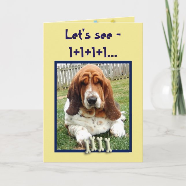 Funny Birthday Card mit Basset Hound & Bones Karte (Vorderseite)