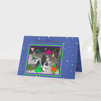 Funny Birthday Card mit Dinosauriern & Basset Houn Karte