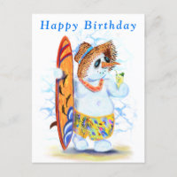 Funny Birthday Card mit Snowman Surfer