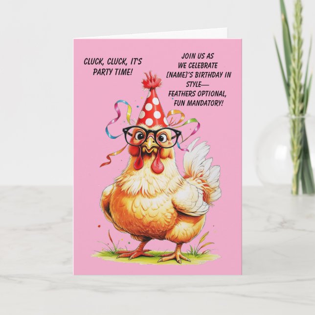 Funny Birthday Card mit stilvollem Huhn Einladung (Vorderseite)