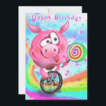 Funny Birthday Card Pig Cyclist Licks Lollipop<br><div class="desc">Glückliche Geburtstagskarten mit Happy Circus Acrobat Piggy Cyclist Licks Lollipop - Funny MIGNED Malerei - Anpassbar - oder Hinzufügen Ihres Textes / Namens</div>