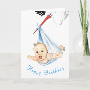 Funny Birthday Card Storch Carry Baby Karte