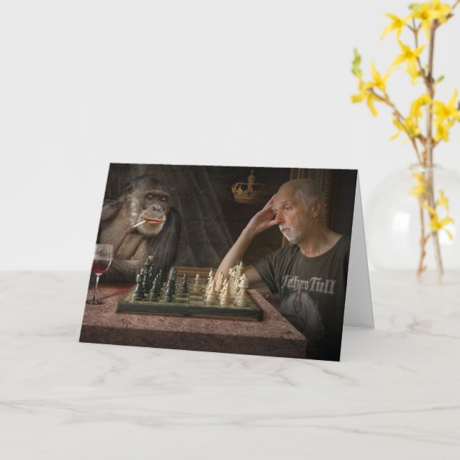 FUNNY BIRTHDAY CHIMPANZEE GREETING CARD KARTE (Gelbe Blume)