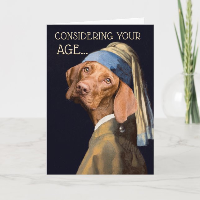 Funny Birthday Dog Girl mit Perlenohrmuschel-Spaß Karte (Vorderseite)