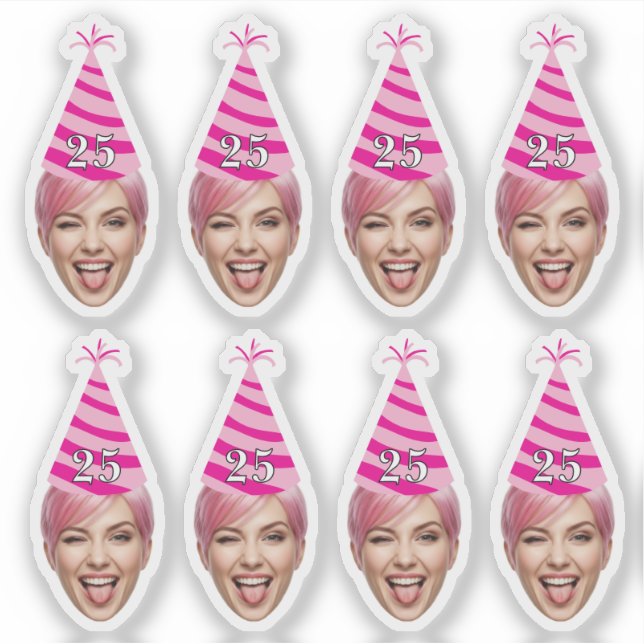 Funny Birthday Face with Party Hat & Custom Age  Aufkleber (Vorderseite)