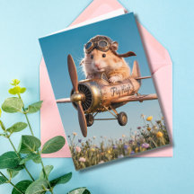 Funny Birthday Hamster Pilot & Airplane Aviator