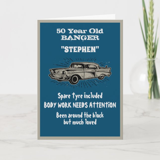Funny Birthday Joke Erleben alter Jahrgang Auto Pu Karte (Vorderseite)