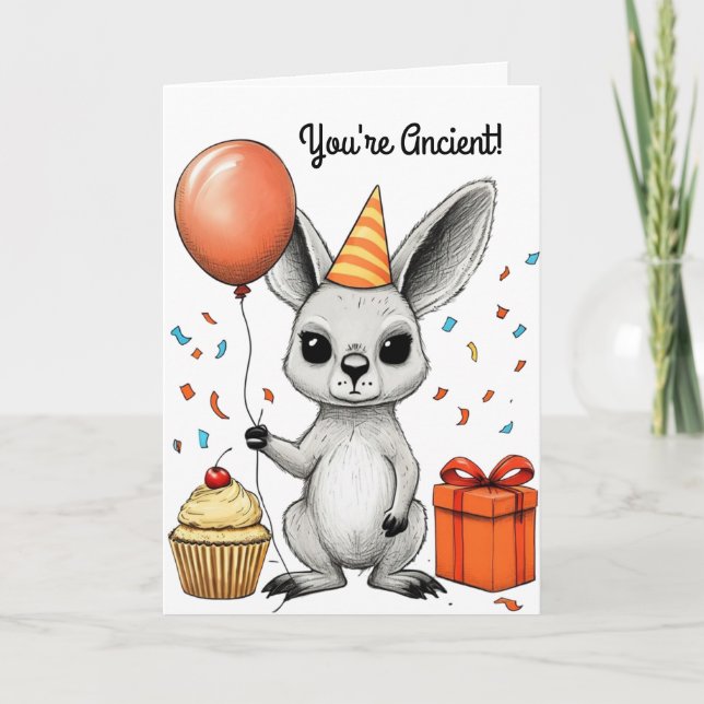 Funny Birthday Kangaroo mit Party Hat Vector Karte (Vorderseite)