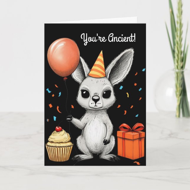Funny Birthday Kangaroo mit Party Hat Vector Karte (Vorderseite)