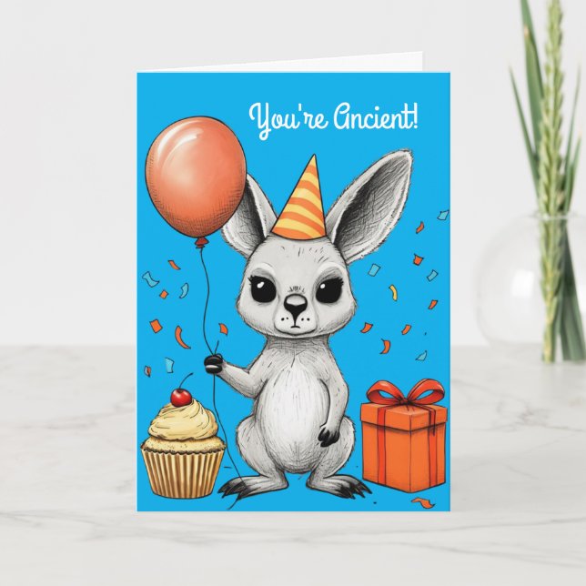 Funny Birthday Kangaroo mit Party Hat Vector Karte (Vorderseite)