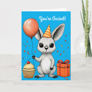 Funny Birthday Kangaroo mit Party Hat Vector Karte