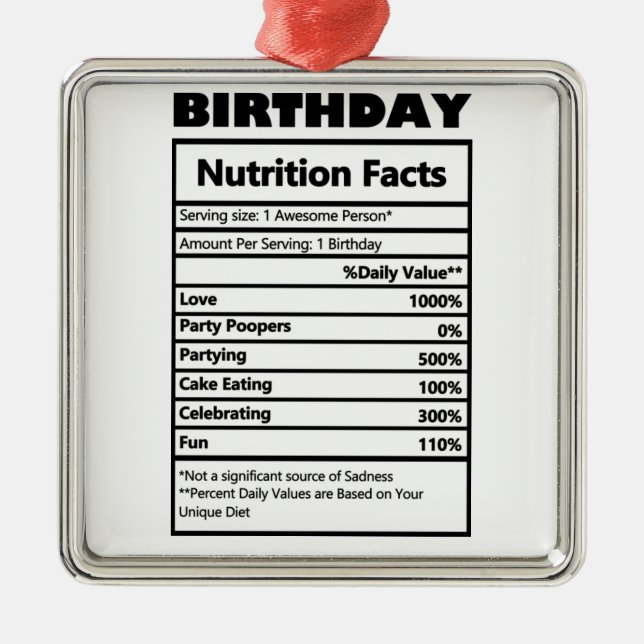 Funny Birthday Nutrition Facts Postcard Ornament Aus Metall (Vorne)