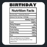 Funny Birthday Nutrition Facts Postcard Quadratischer Aufkleber<br><div class="desc">Funny Birthday Nutrition Facts Postcard Square Sticker</div>