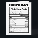 Funny Birthday Nutrition Fakten Karte<br><div class="desc">Funny Birthday Nutrition Facts Card</div>