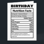 Funny Birthday Nutrition Fakten Karte<br><div class="desc">Funny Birthday Nutrition Facts Card</div>