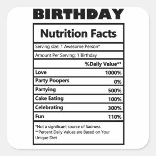 Funny Birthday Nutrition Fakten Quadratischer Aufkleber