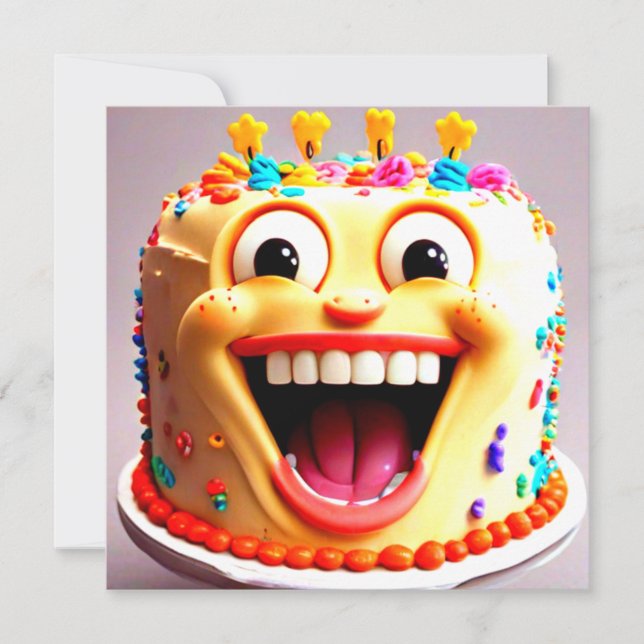 Funny Birthday Party lächeln Kuchen Einladung (Vorderseite)