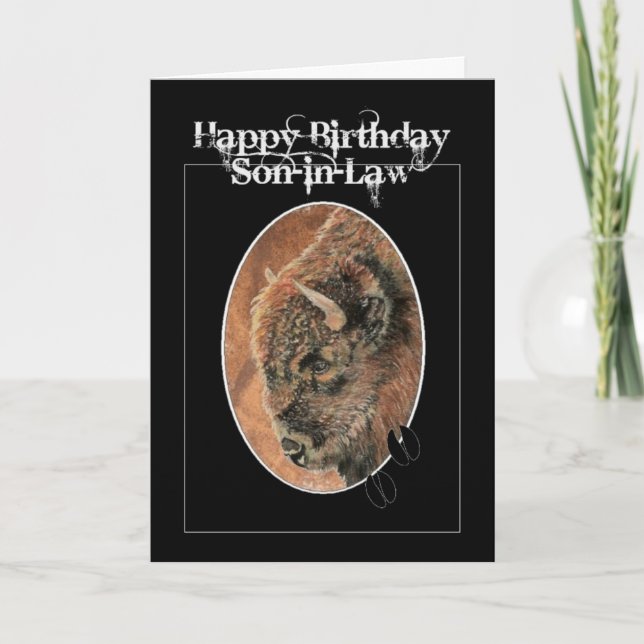 Funny Birthday Son-in-Law, Bison, Buffalo Animals Karte (Vorderseite)